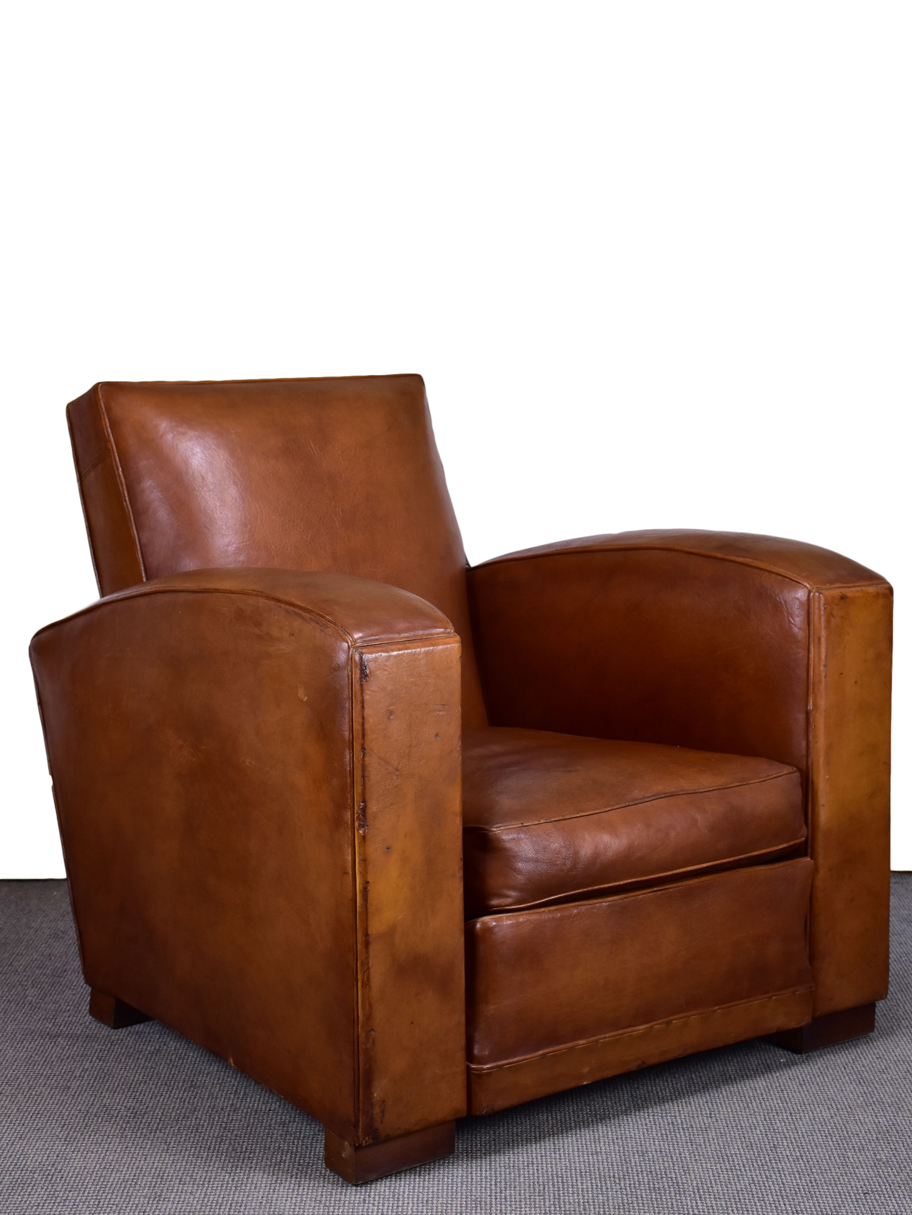 1950's French leather club chair with square back