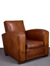 1950's French leather club chair with square back