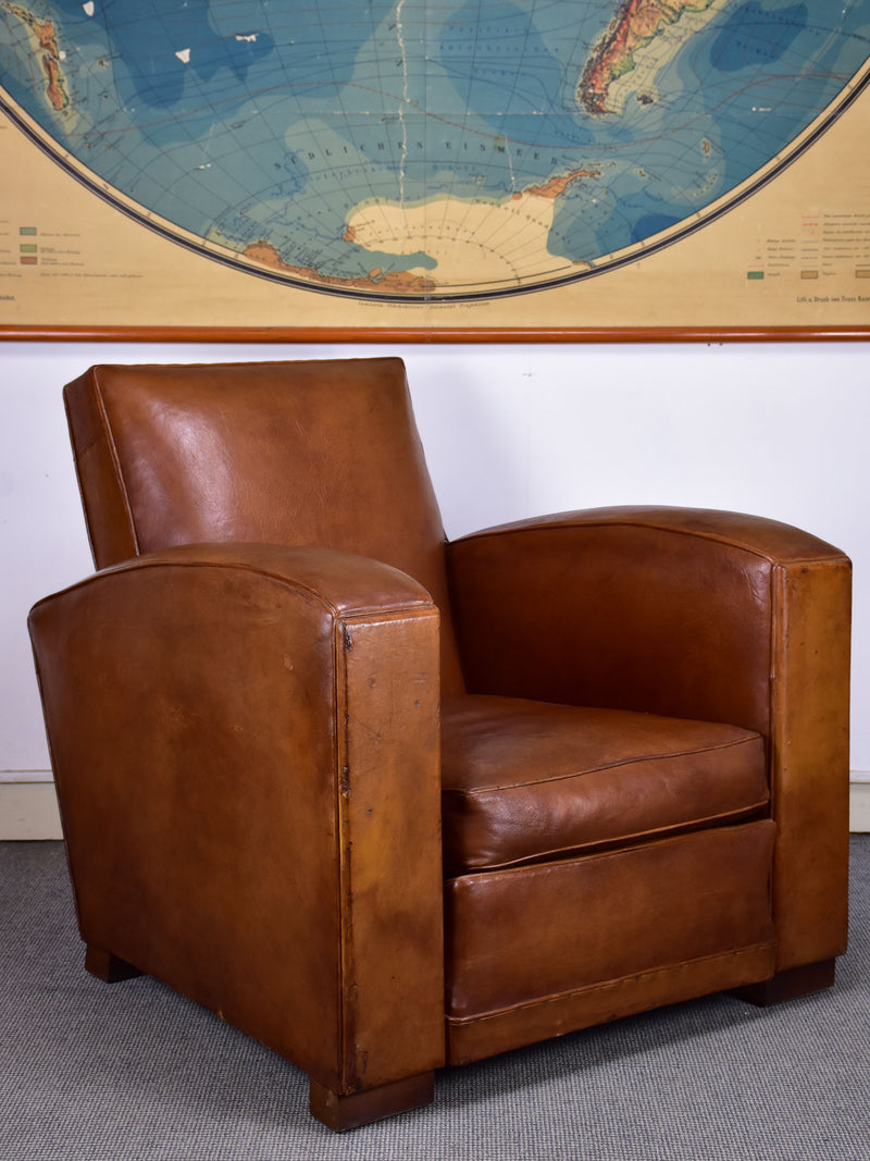 1950's French leather club chair with square back