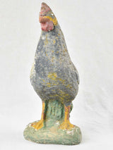 Vintage French garden sculpture of a chicken with dark blue patina 15¾"