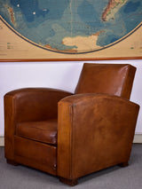 1950's French leather club chair with square back