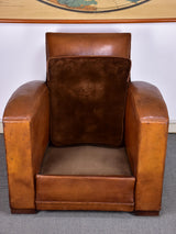 1950's French leather club chair with square back