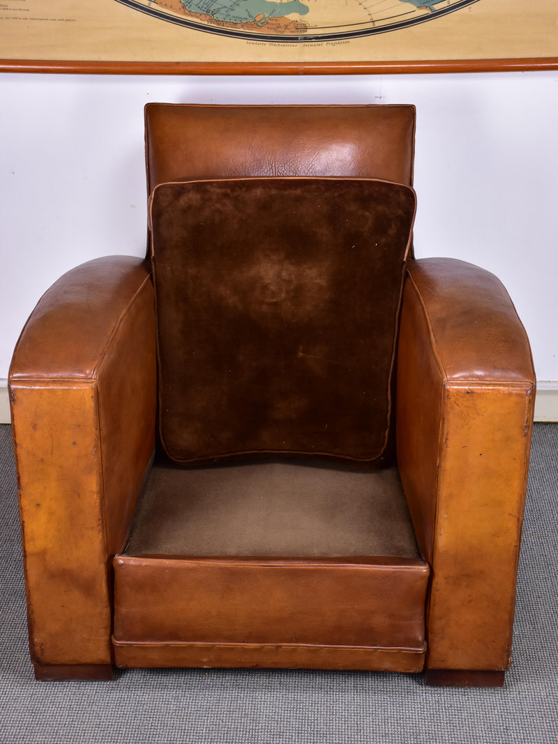 1950's French leather club chair with square back