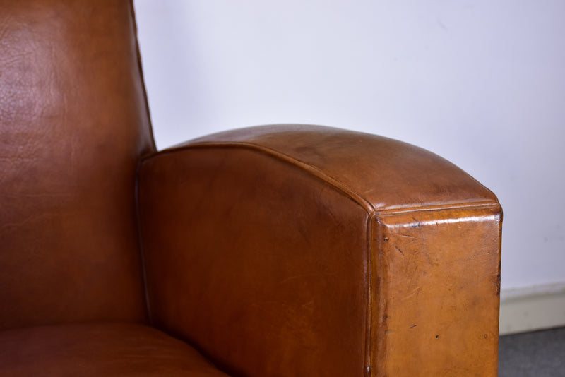 1950's French leather club chair with square back