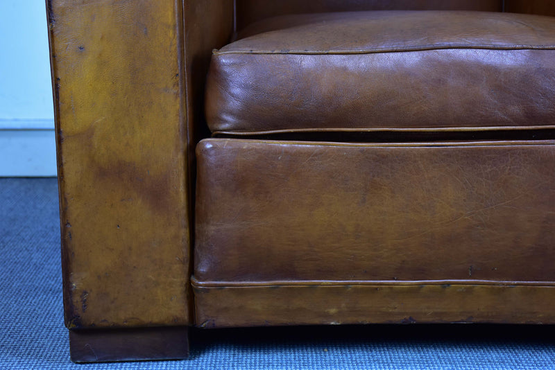 1950's French leather club chair with square back