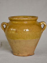 Very small vintage French confit pot with yellow glaze 5"