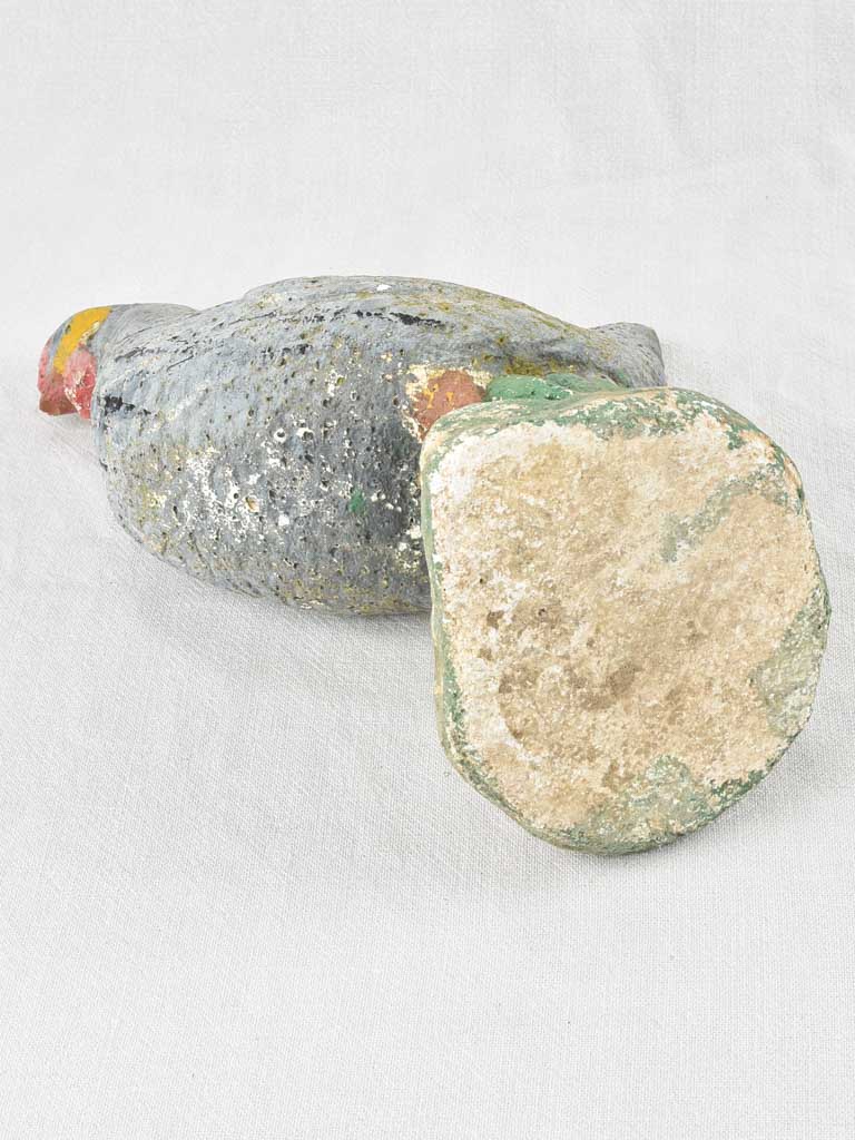 Vintage French garden sculpture of a chicken with blue patina 15¼"