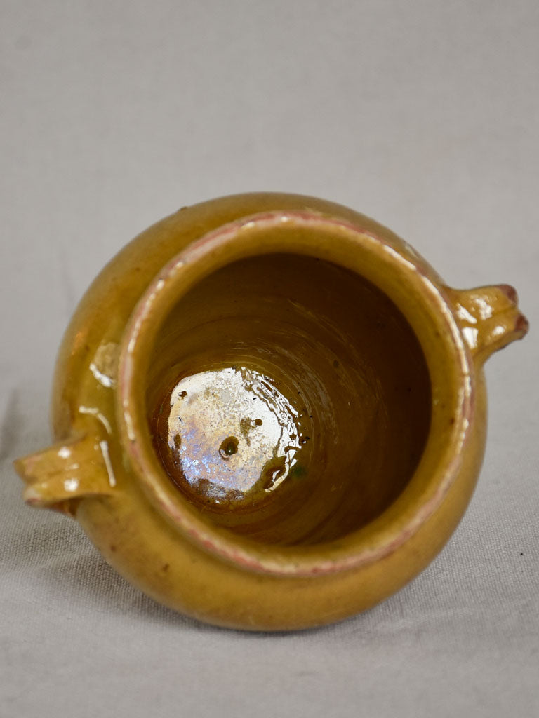Very small vintage French confit pot with yellow glaze 5"