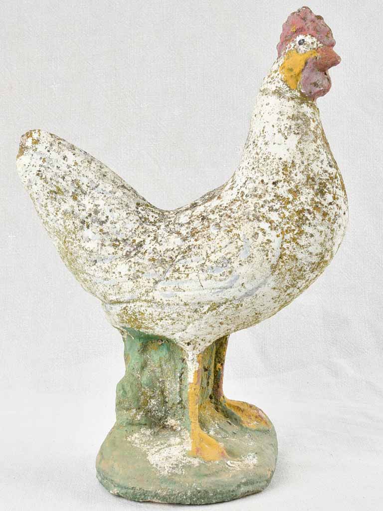 Vintage French sculpture of a chicken with white patina 15¼"