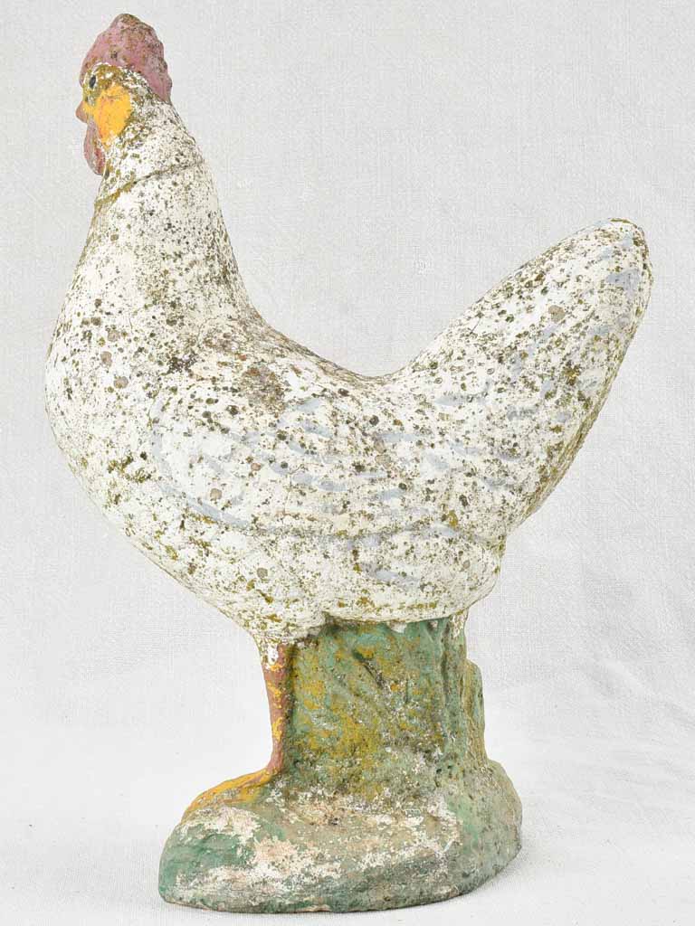 Vintage French sculpture of a chicken with white patina 15¼"