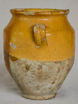 Small antique French confit pot with yellow glaze 6¾"