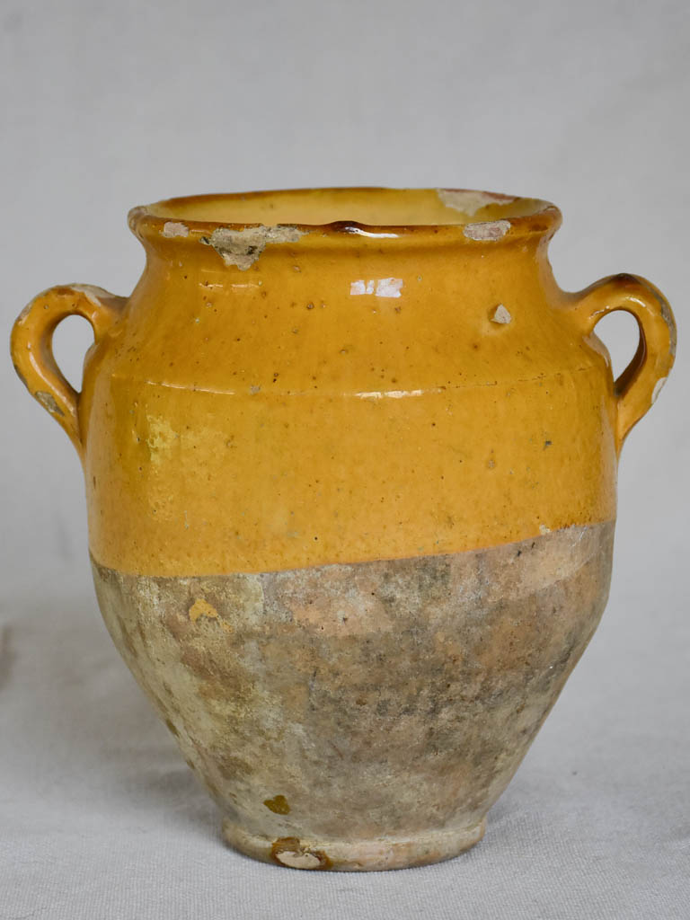 Small antique French confit pot with yellow glaze 6¾"