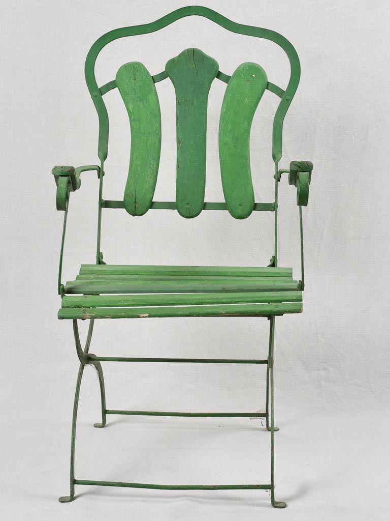 Set of three antique French garden chairs - green