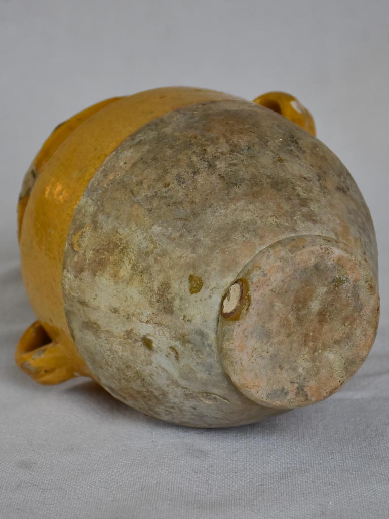 Small antique French confit pot with yellow glaze 6¾"