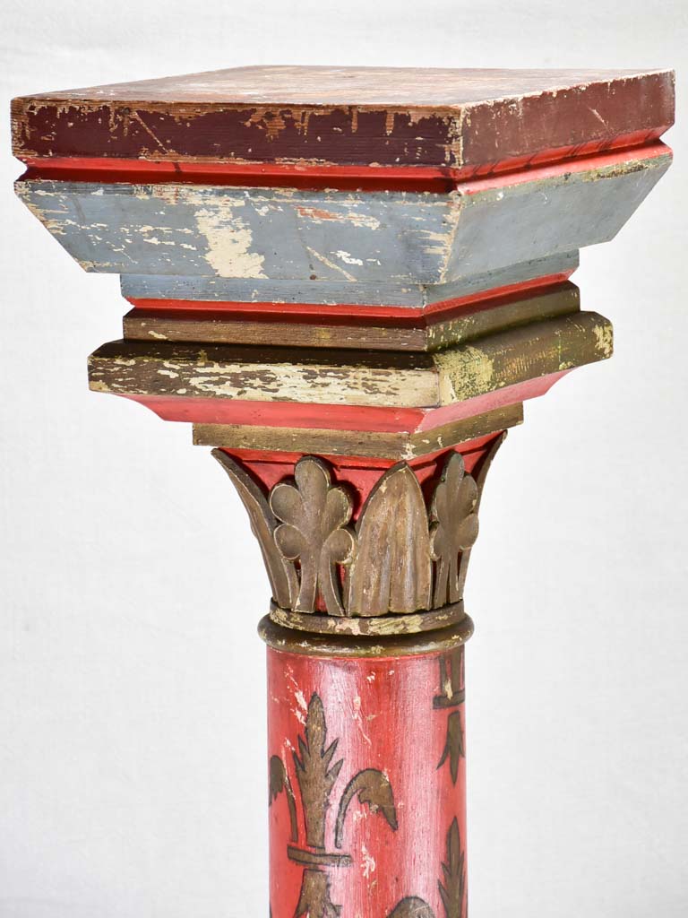 Aged Ornate Wood Pedestal Column
