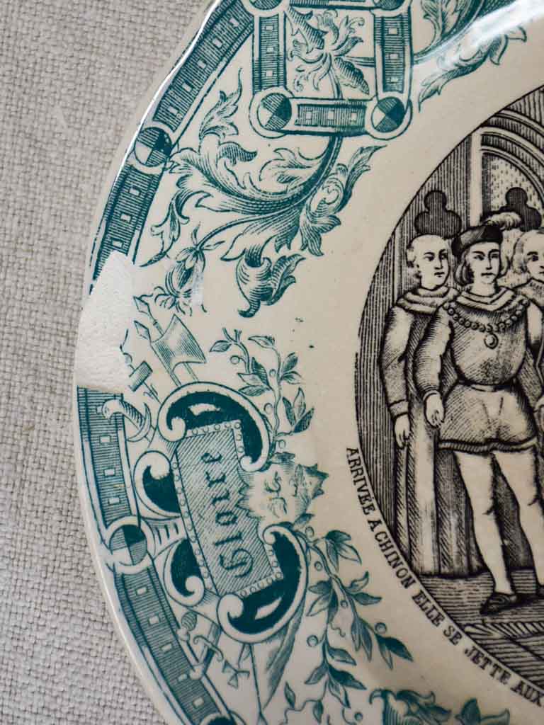 Set of four Sarreguemines themed story plates from the nineteenth-century - green 7½"