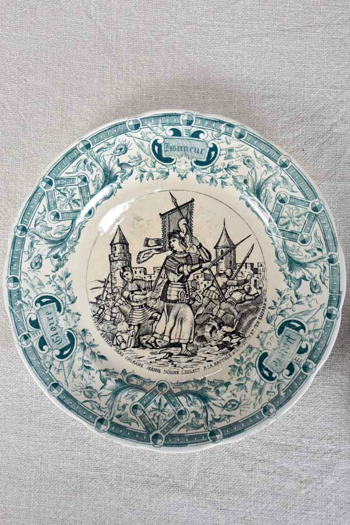 Set of four Sarreguemines themed story plates from the nineteenth-century - green 7½"