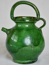 Miniature French cruche water pitcher with green glaze