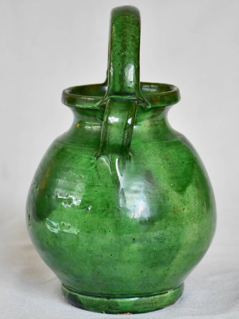 Miniature French cruche water pitcher with green glaze