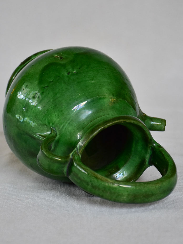 Miniature French cruche water pitcher with green glaze
