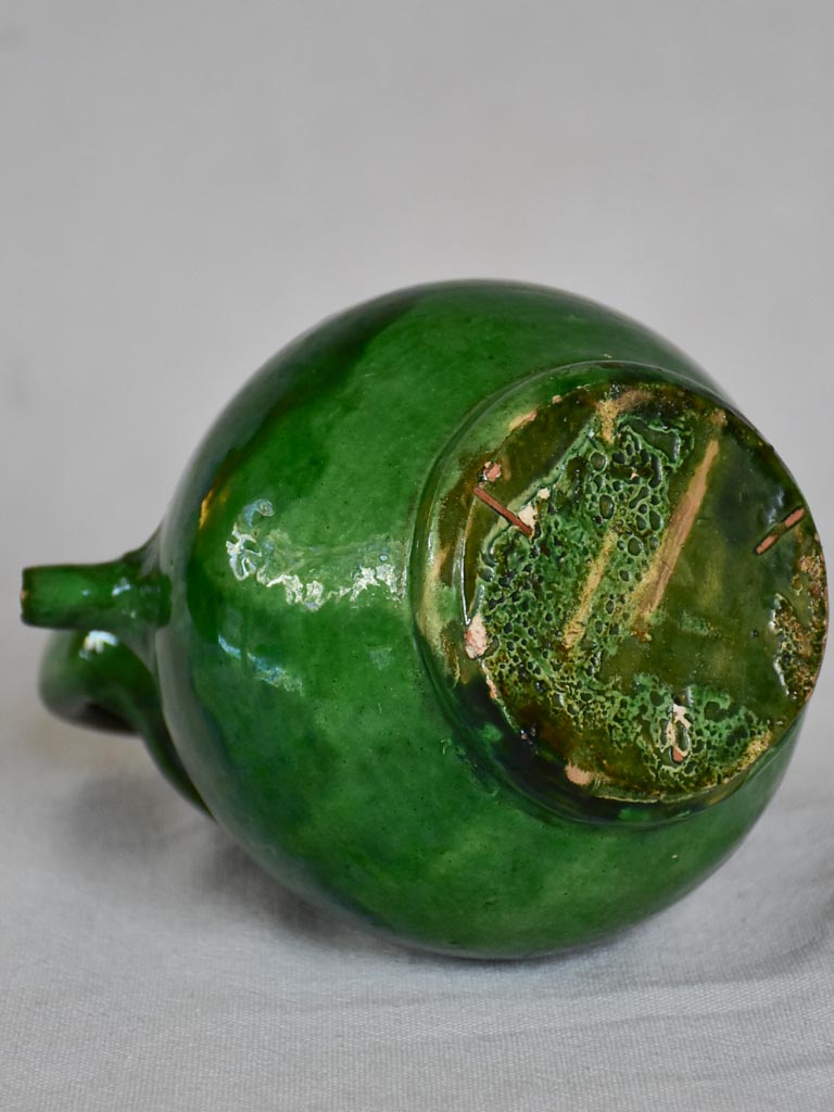 Miniature French cruche water pitcher with green glaze