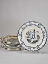 Set of twelve Jean d'Arc themed story plates from the nineteenth-century - monochrome 8"