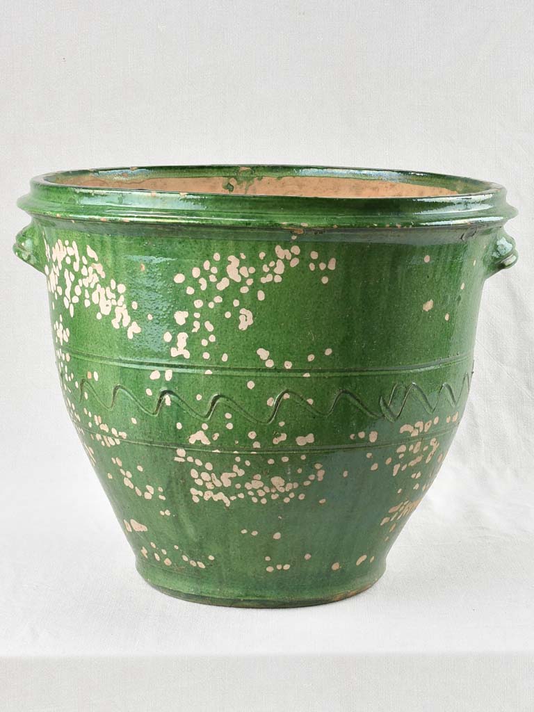 Large ceramic cache pot with green glaze 17" x 20¾"