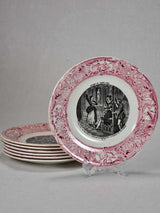 Set of 7 Gien Jean d'Arc themed story plates from the nineteenth-century - pink 8"