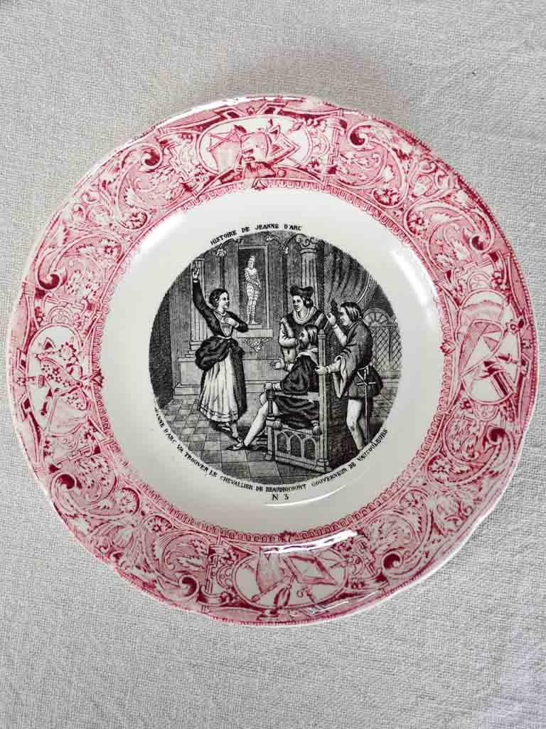 Set of 7 Gien Jean d'Arc themed story plates from the nineteenth-century - pink 8"