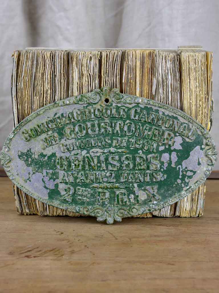 Vintage French agricultural prize plaque for heifers