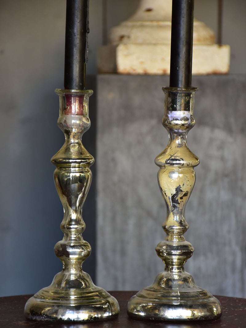 Pair of late 19th century French mercury glass candlesticks