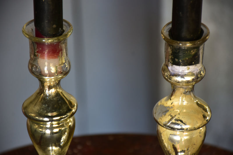 Pair of late 19th century French mercury glass candlesticks