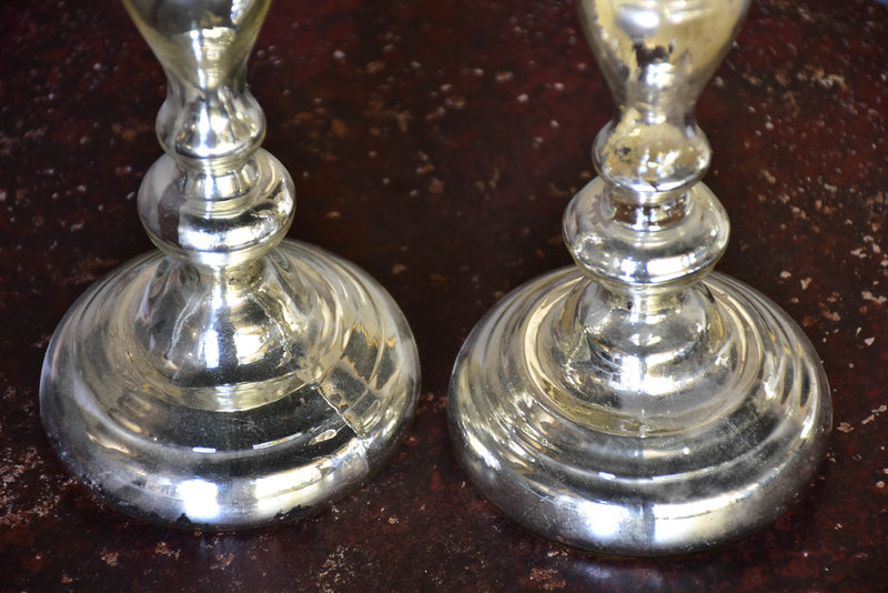 Pair of late 19th century French mercury glass candlesticks
