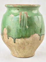 Antique French confit pot with green glaze 9¾"