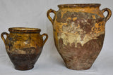 Two rustic French confit pots with yellow glaze 8¼" & 13"