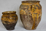 Two rustic French confit pots with yellow glaze 8¼" & 13"