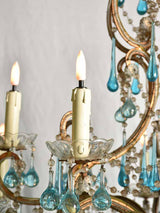 Mid century Murano chandelier with blue water drop pendants 51¼" x 31½"