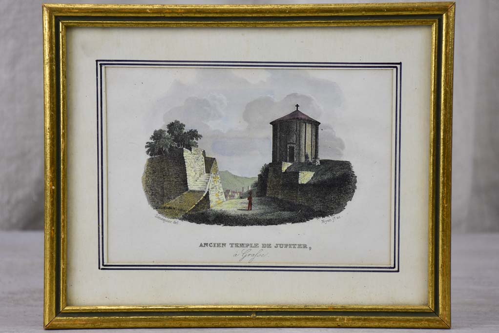 Antique French framed engraving - Ancien Temple de Jupiter 7" x 5½"