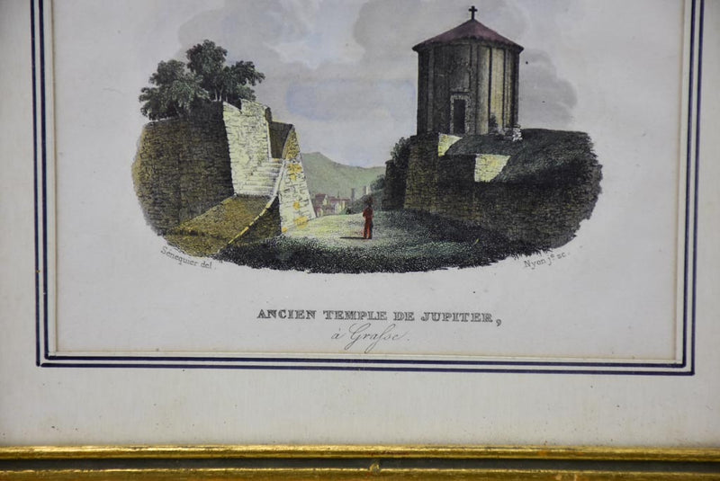 Antique French framed engraving - Ancien Temple de Jupiter 7" x 5½"