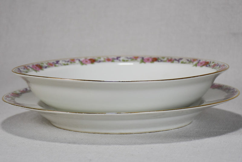 Superb vintage Limoges dinnerware set - white with floral border and gold trim