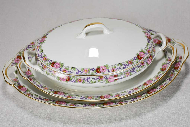Superb vintage Limoges dinnerware set - white with floral border and gold trim