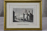 Antique French framed engraving - Cathedral de Montpellier 5½" x 7"