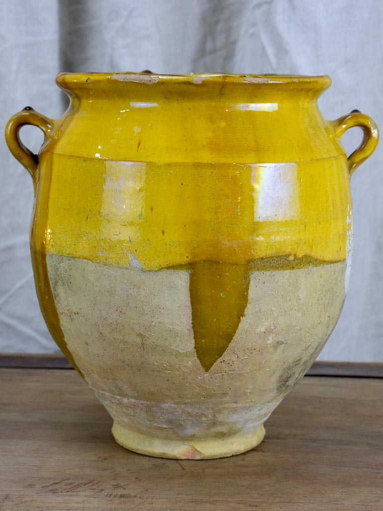 Antique French confit pot with yellow glaze 10 ¾"
