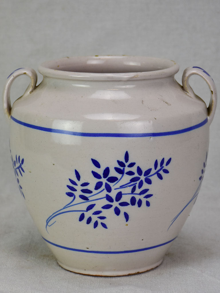 Antique French confit pot - white with blue flowers