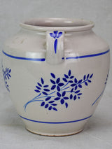 Antique French confit pot - white with blue flowers
