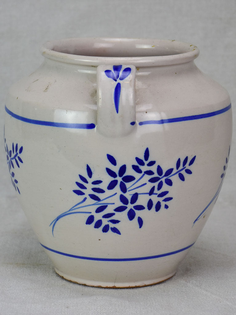 Antique French confit pot - white with blue flowers