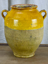 Very large antique French confit pot with yellow glaze 14 ½"