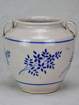 Antique French confit pot - white with blue flowers