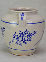 Antique French confit pot - white with blue flowers