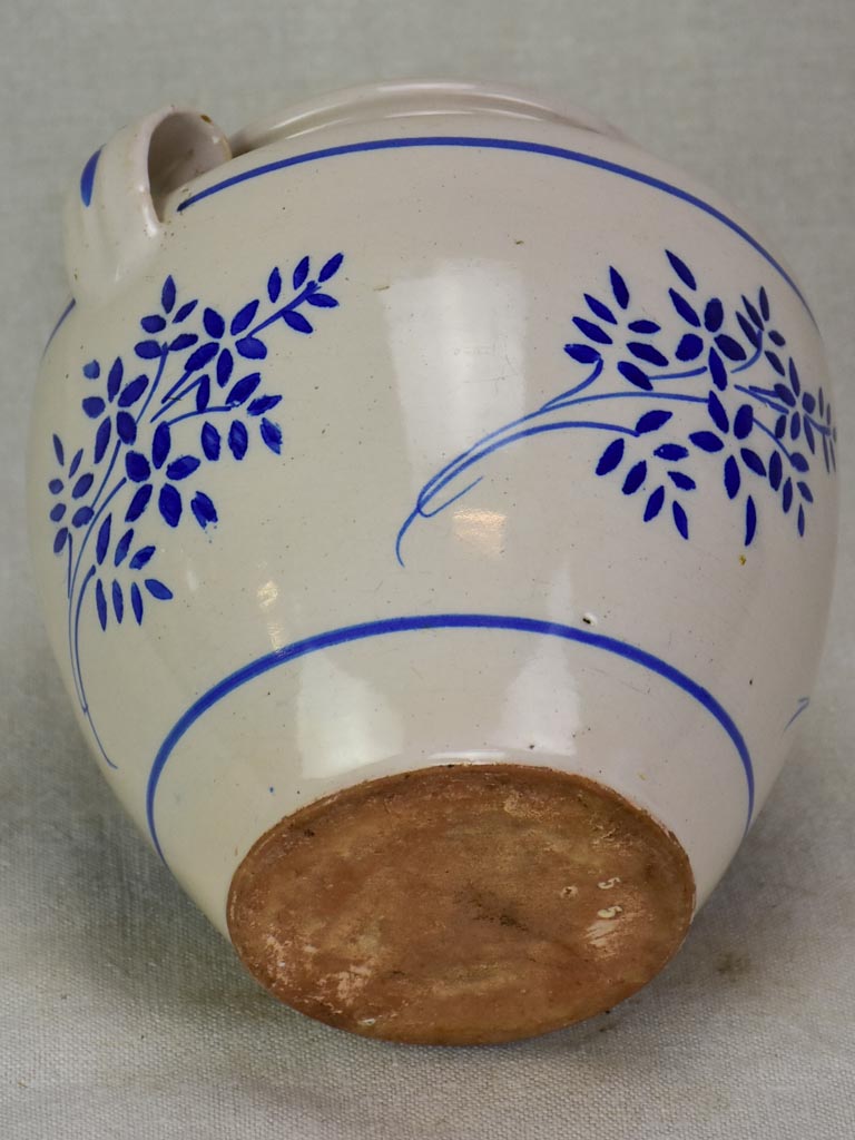 Antique French confit pot - white with blue flowers